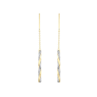 9K 2-Coloured Gold Twist Pole & Chain Drop Earrings
