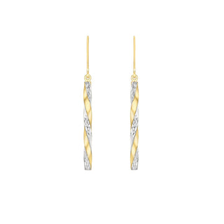 9K 2-Coloured Gold Twist Diamond Cut Pole Drop Earrings