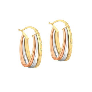 9K 3-Colour Gold Triple-Loop Creole Hoop Earrings