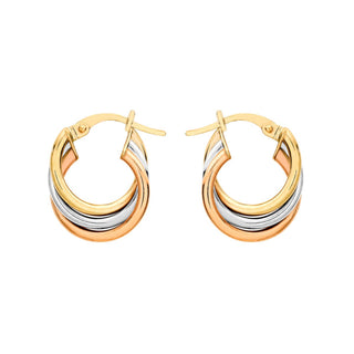 9K 3-Colour Gold Twist Russian Creole Hoop Earrings