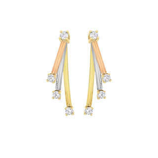 9K 3-Colour Gold CZ Triple-Bar Drop Earrings
