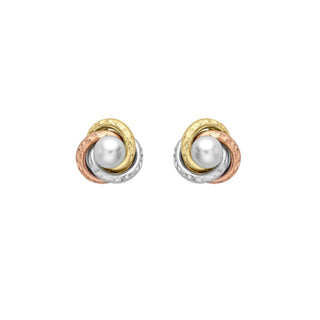 9K 3-Colour Gold Freshwater Pearl Knot Stud Earrings