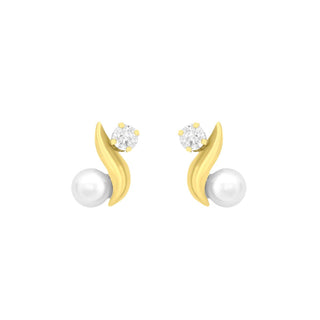 9K Yellow Gold CZ & Freshwater Pearl Kiss Stud Earrings