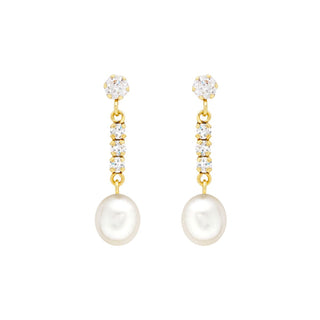 9K Yellow Gold CZ & Freshwater Pearl Drop Earrings
